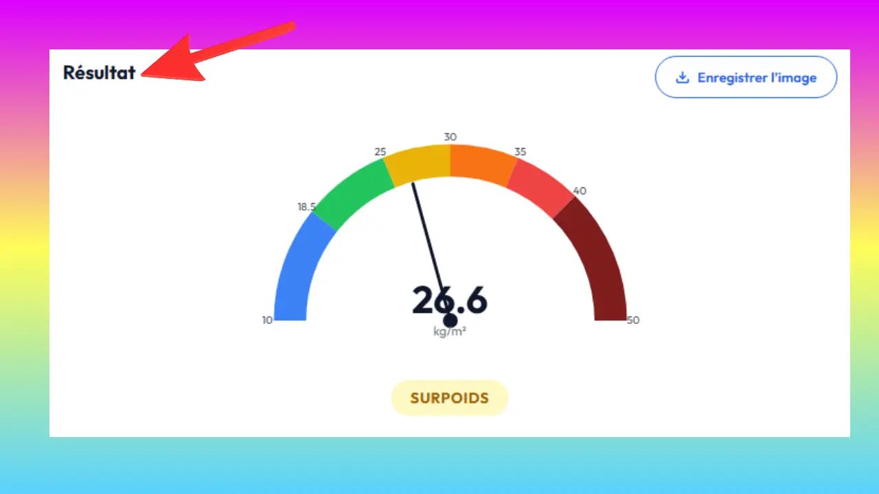 Après avoir cliqué sur le bouton Calculer mon IMC le résultat s'affichera