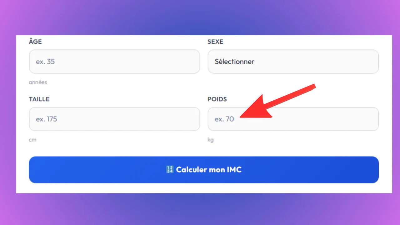 Saisie du poids dans un calculateur IMC en kilogrammes ou en livres
