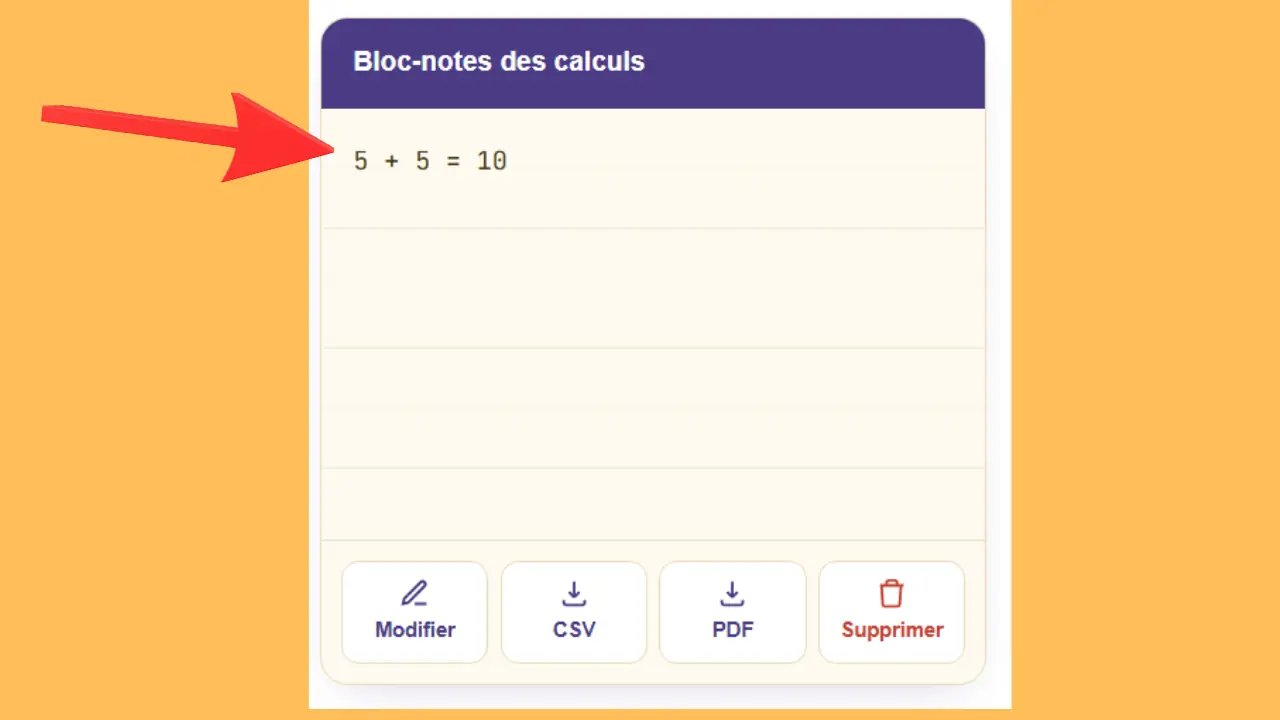 Aperçu du bloc-notes des calculs à côté de la calculatrice en ligne
