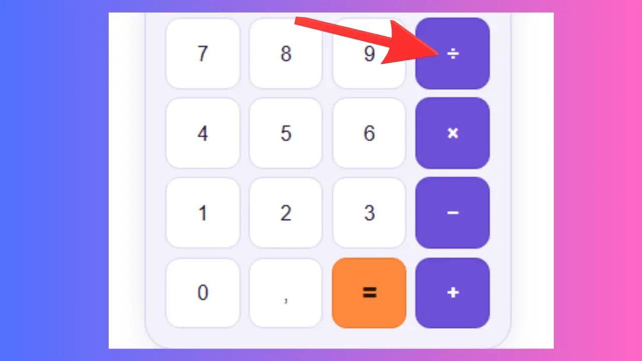 Bouton division pour diviser deux nombres sur la calculatrice