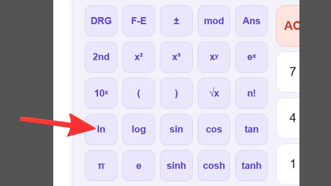 Fonction logarithme naturel ln sur la calculatrice scientifique