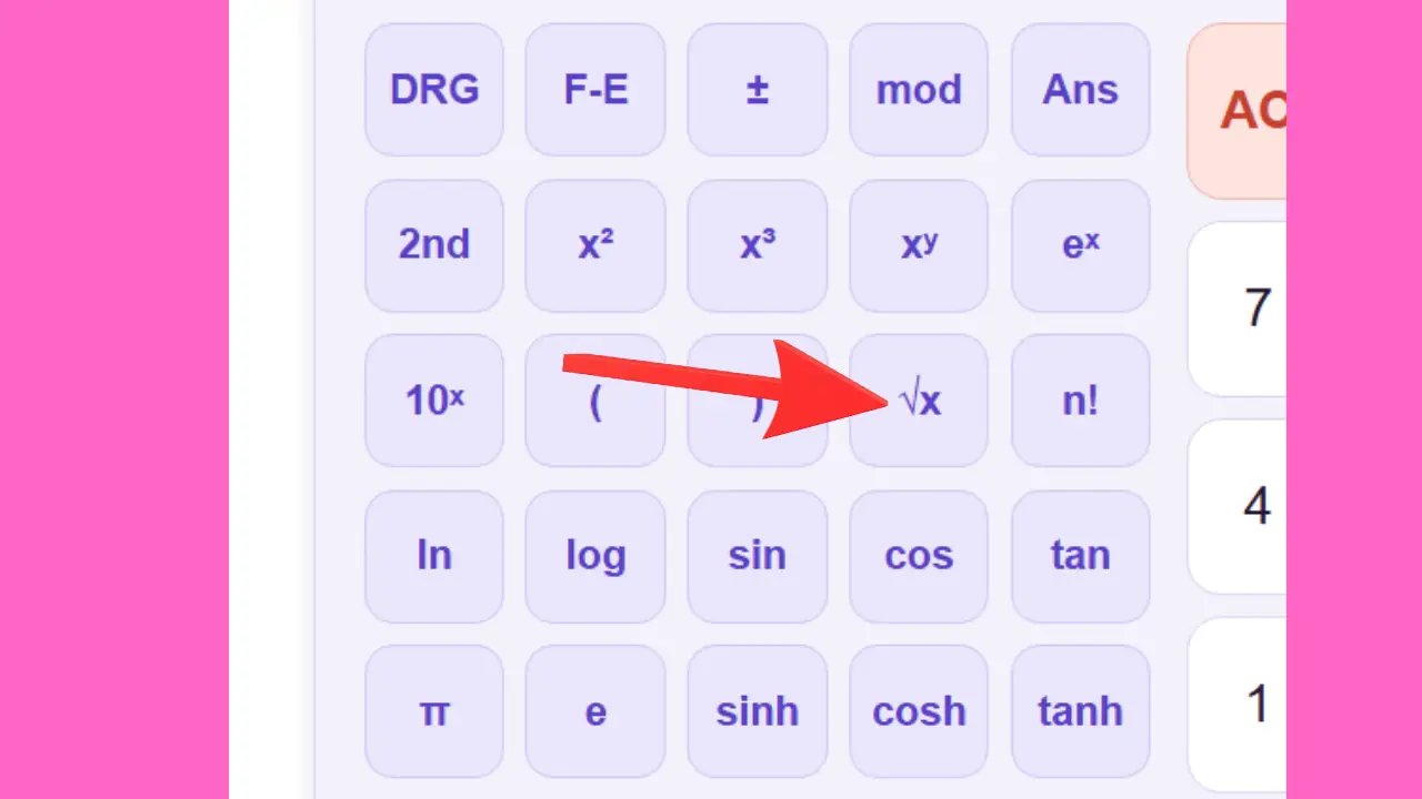 Fonction racine carrée sur la calculatrice scientifique