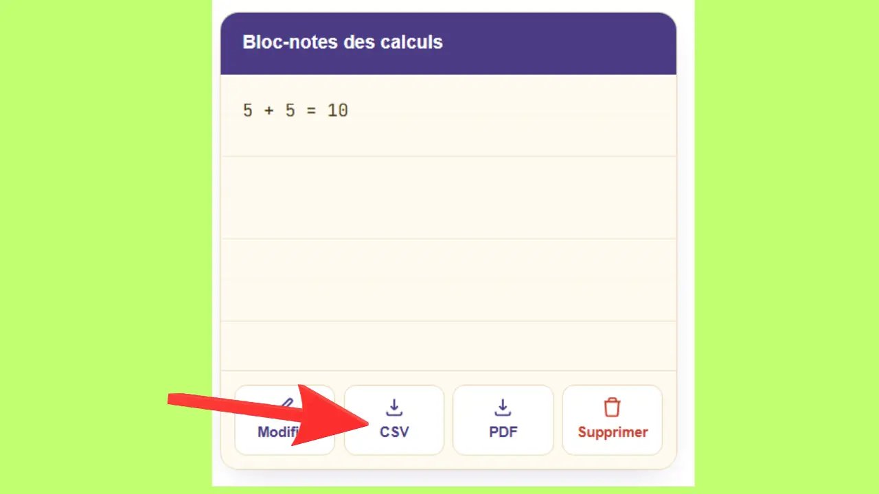 Bouton CSV pour télécharger l'historique des calculs au format CSV