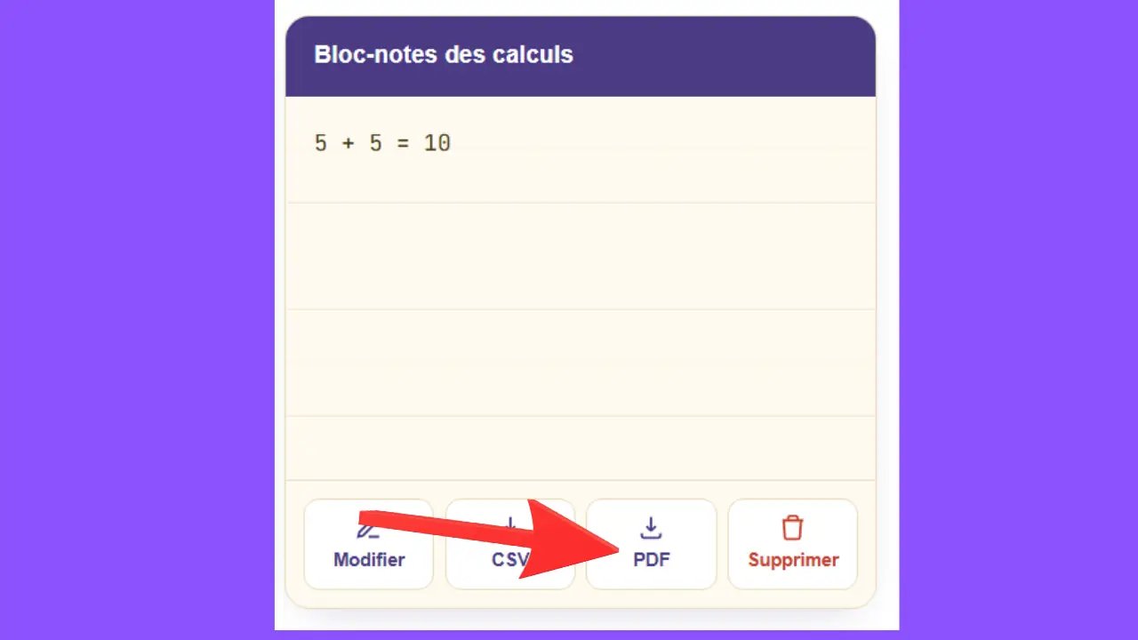 Bouton PDF pour télécharger l'historique des calculs au format PDF