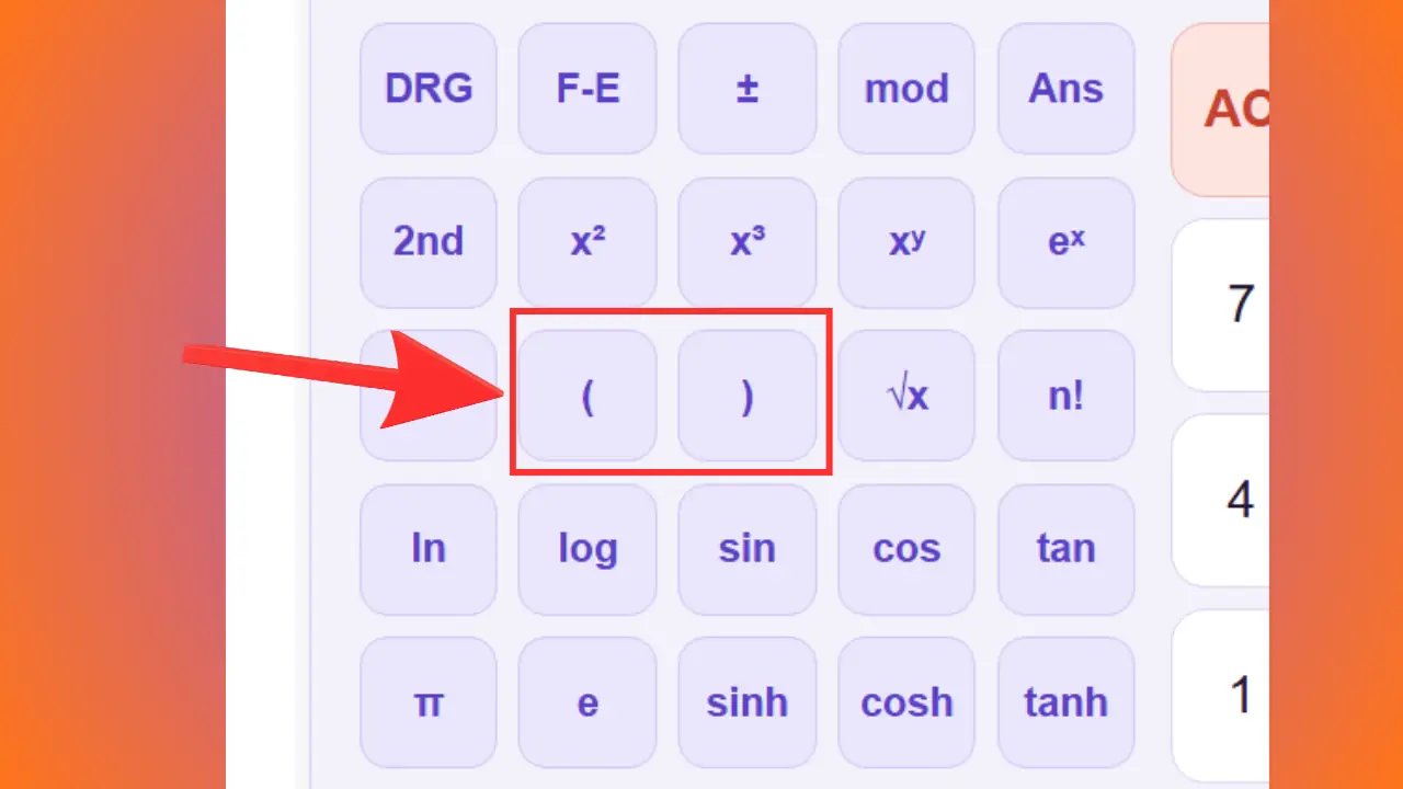 Boutons parenthèses pour définir l'ordre des opérations dans un calcul